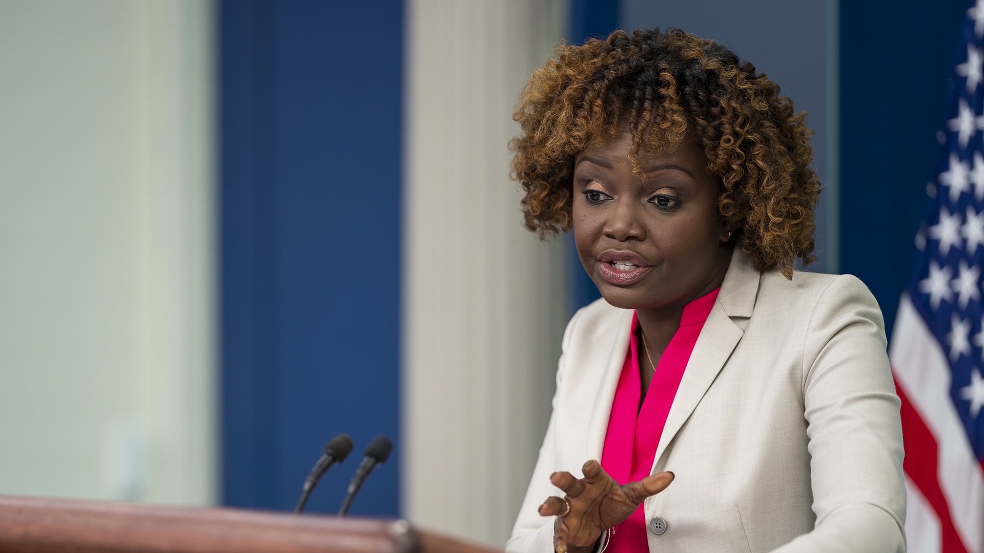 Press Secretary Karine Jean-Pierre holds a press briefing, Thursday, February 2, 2023, in the James S. Brady Press Briefing Room at the White House. (Official White House Photo by Hannah Foslien).