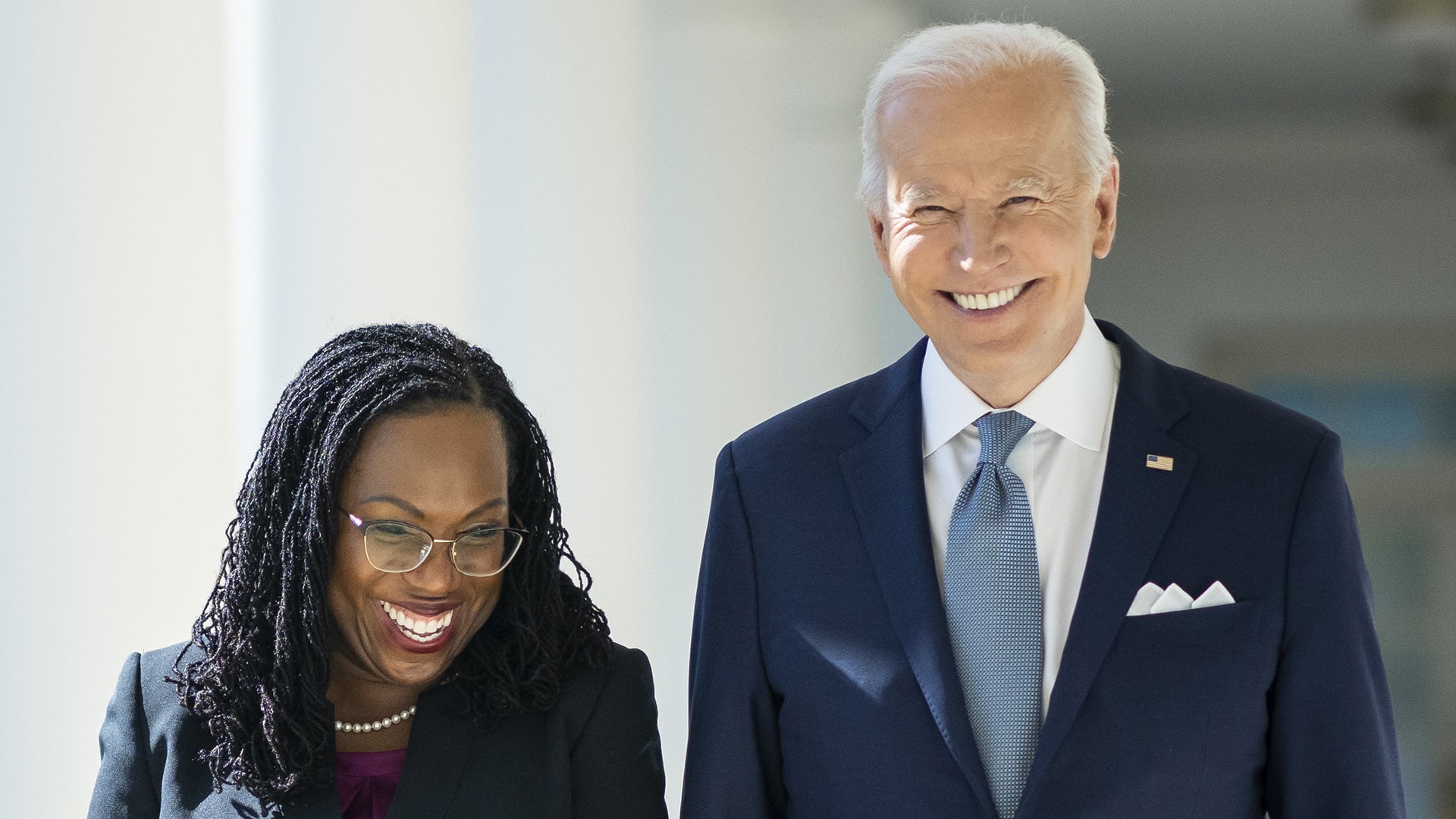 Joe Biden walks with Judge Ketanji Brown Jackson along the West Colonnade of the White House, Friday, February 25, 2022, prior to announcing her nomination to the U.S. Supreme Court. (Official White House Photo by Adam Schultz)